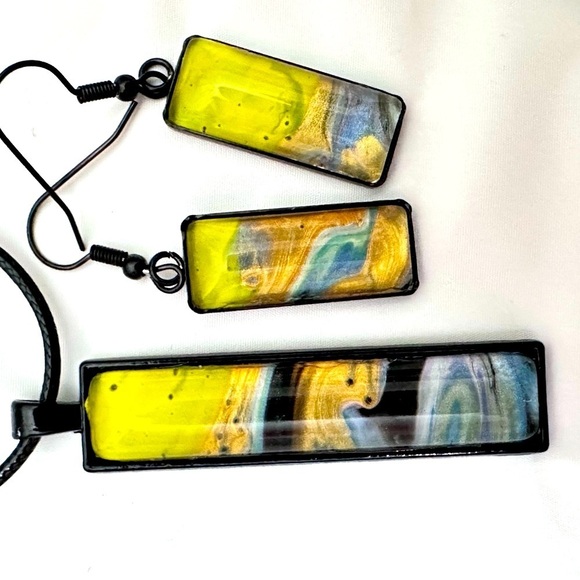 Jewelry Set Original Acrylic Pour Painting Colorful Abstract Art signed 5513 Y - Picture 10 of 10